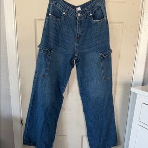 Forever 21 Dark Blue Wide Leg Jeans- Mid Rise